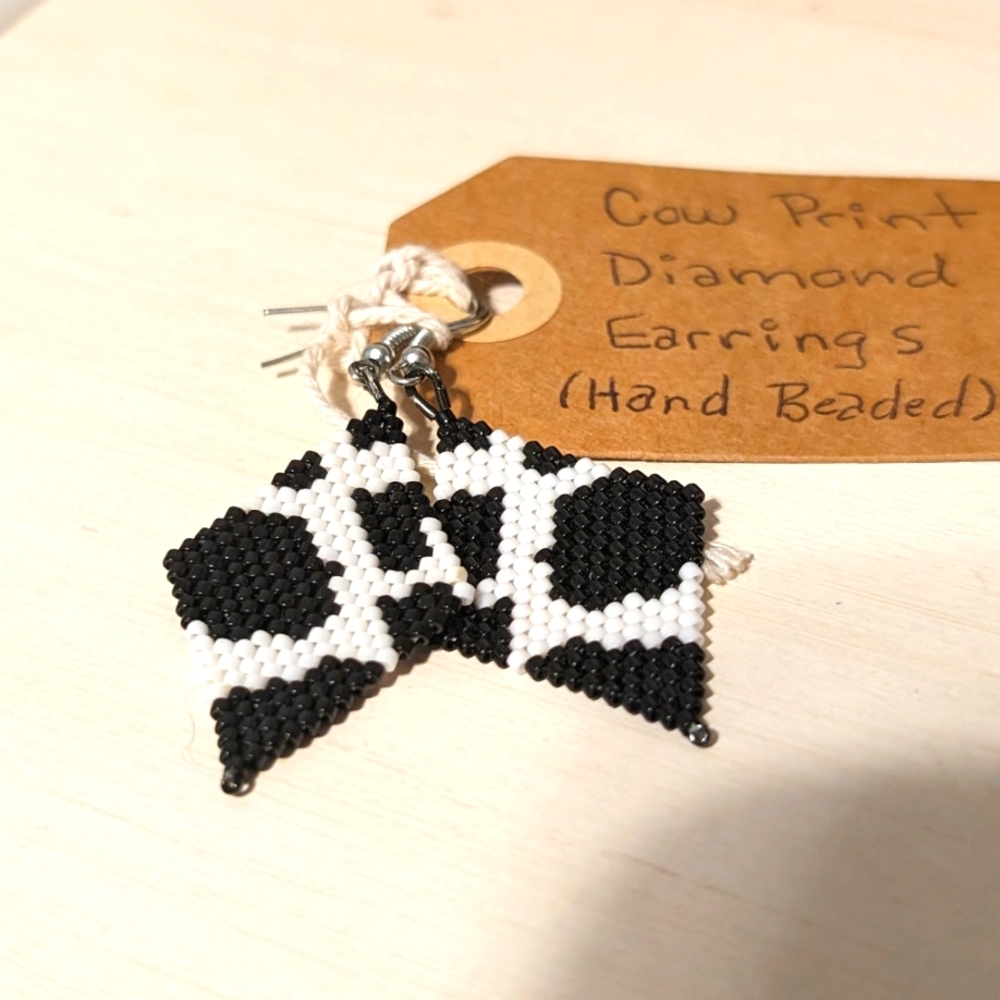 Hand Beaded Cow Print Earrings